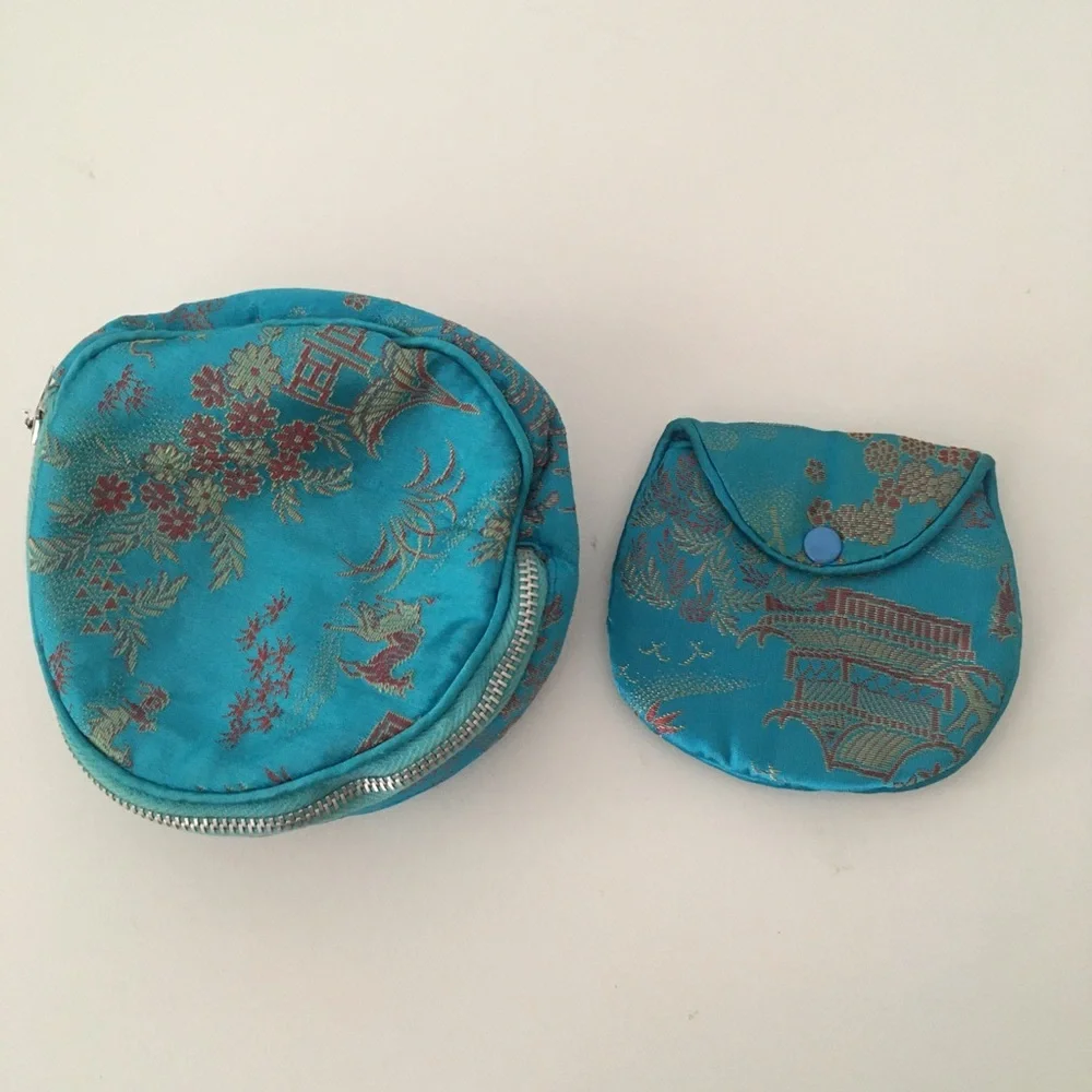 2 pc Vintage Brocade Travel Jewelry Organizer Asian Inspired Print